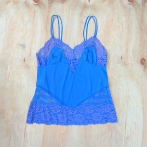 Vintage Frederick's of Hollywood Lingerie Tank Top Medium 80s 90s Periwinkle